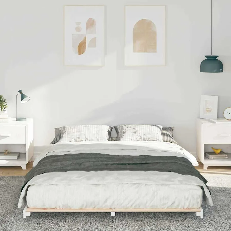 Cadre de lit Blanc 140 x 200 cm Pin massif - 3