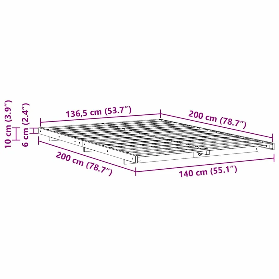 Cadre de lit Blanc 140 x 200 cm Pin massif - 8