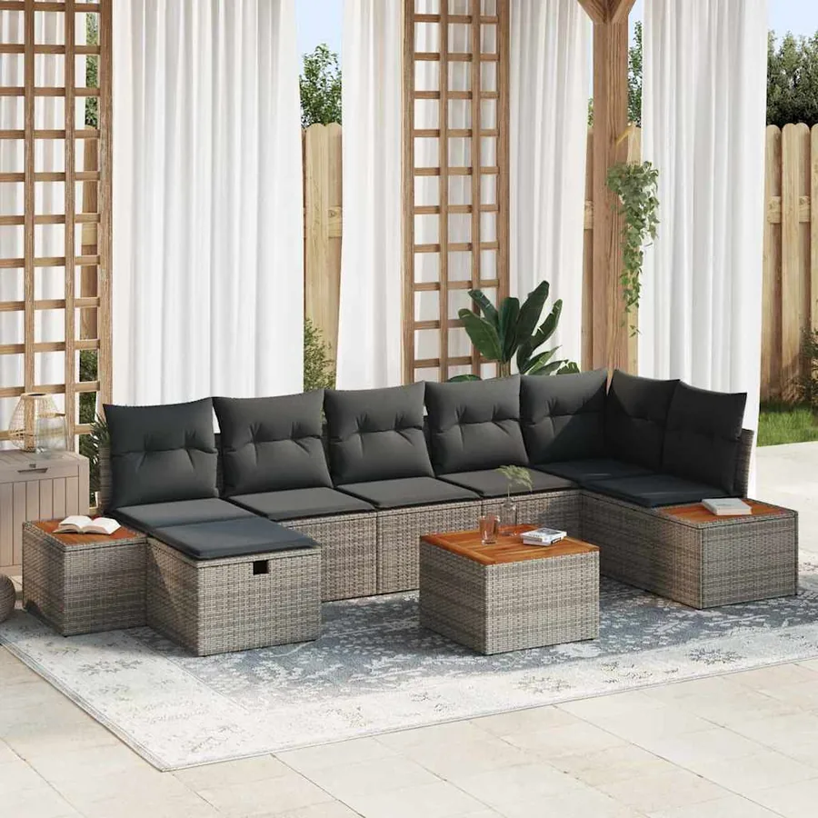 Ensemble de canapé de jardin 8 pcs Gris Poly rotin