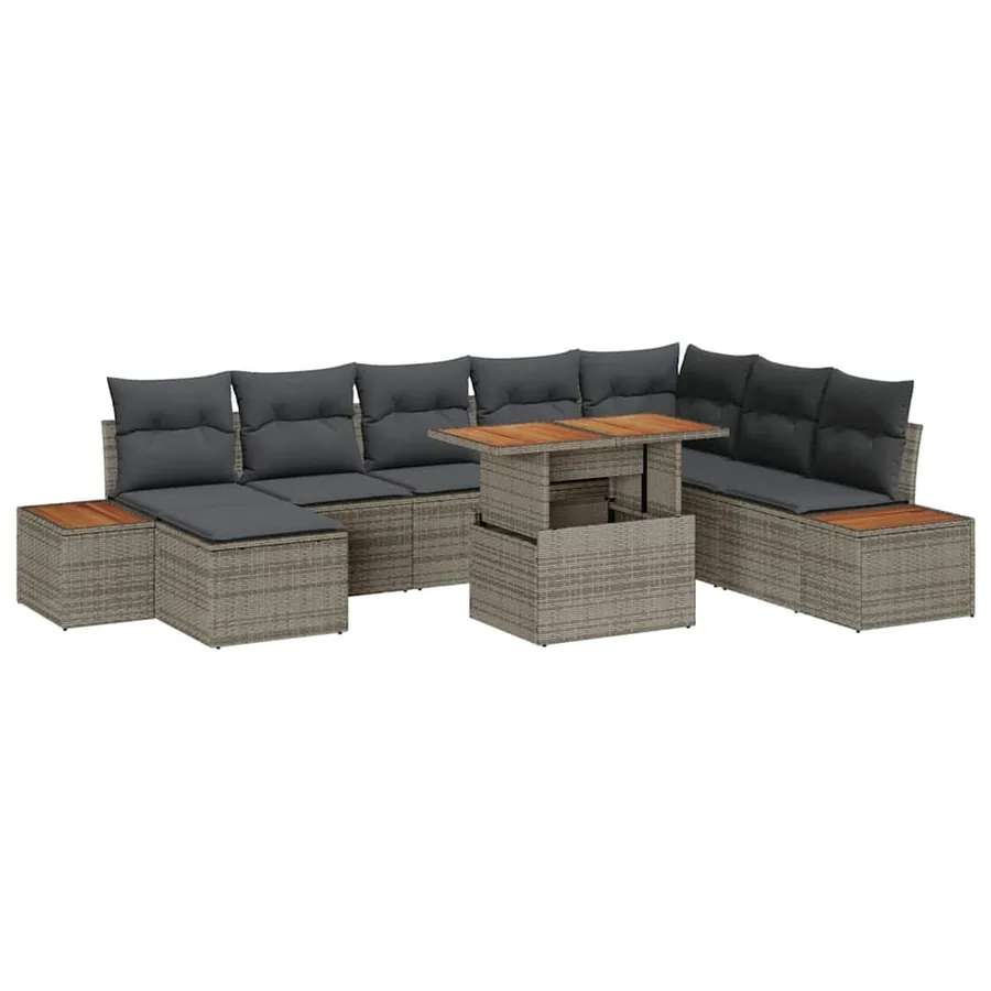 Ensemble de canapé de jardin 9 pcs Gris Poly rotin