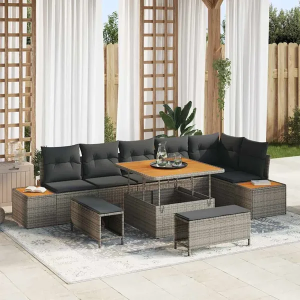 Ensemble de canapé de jardin avec coussin 9 pcs Gris Poly rotin