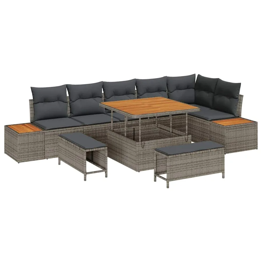 Ensemble de canapé de jardin avec coussin 9 pcs Gris Poly rotin - 2