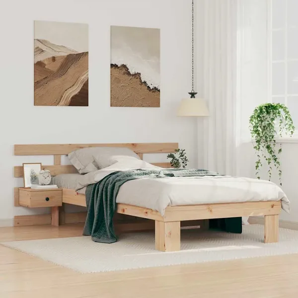 Cadre de lit avec tête de lit Marron 75 x 190 cm Pin massif