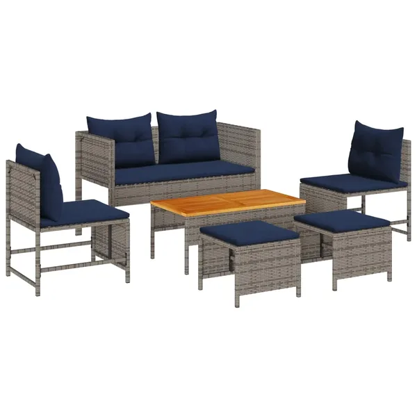 Ensemble de canapé de jardin 6 pcs Gris et bleu marine