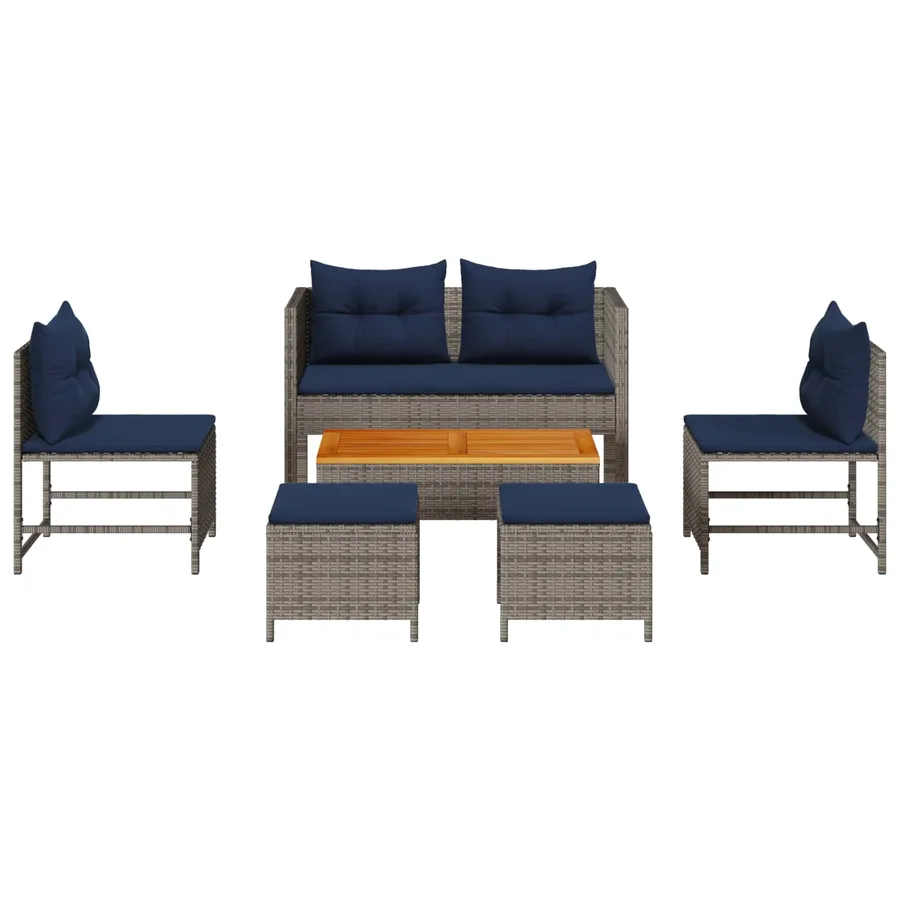 Ensemble de canapé de jardin 6 pcs Gris et bleu marine - 2