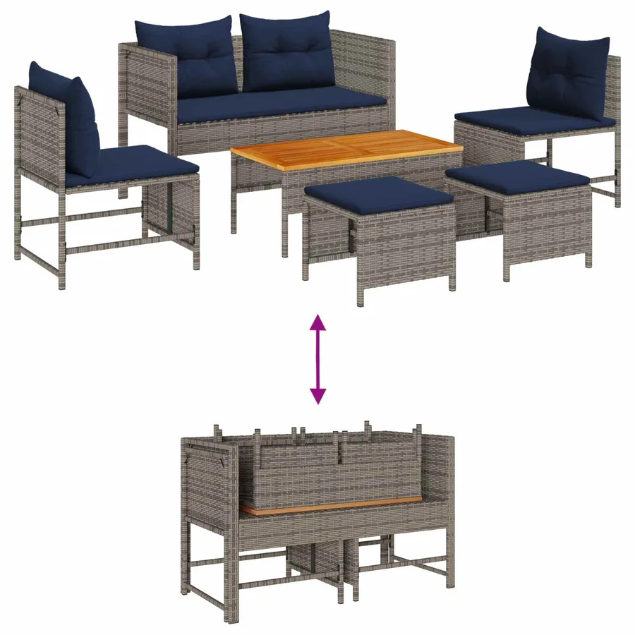 Ensemble de canapé de jardin 6 pcs Gris et bleu marine - 3