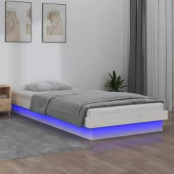 Cadre de lit à LED sans matelas blanc 90x200 cm bois massif