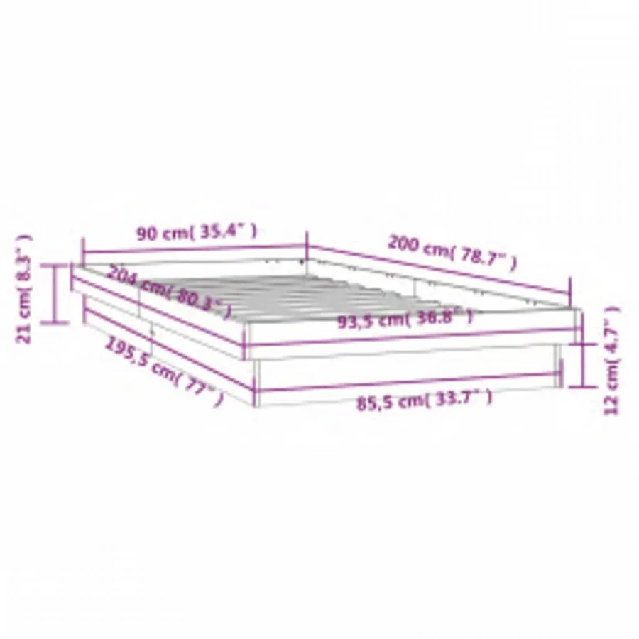 Cadre de lit à LED sans matelas blanc 90x200 cm bois massif - 15