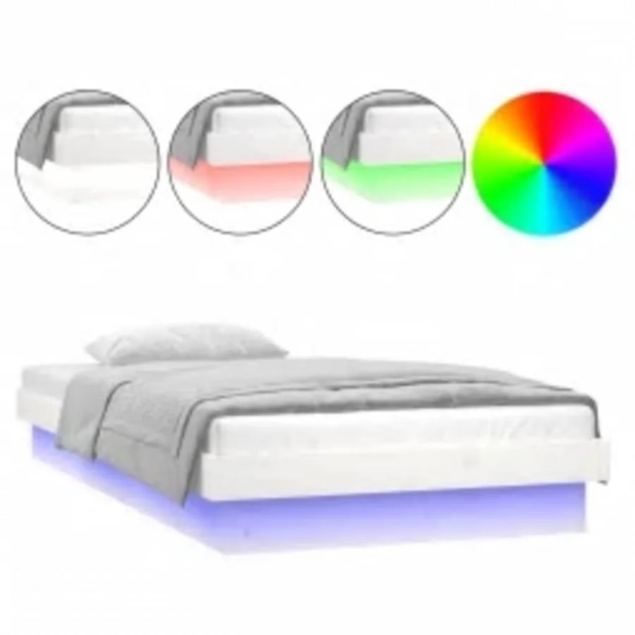 Cadre de lit à LED sans matelas blanc 90x200 cm bois massif - 2