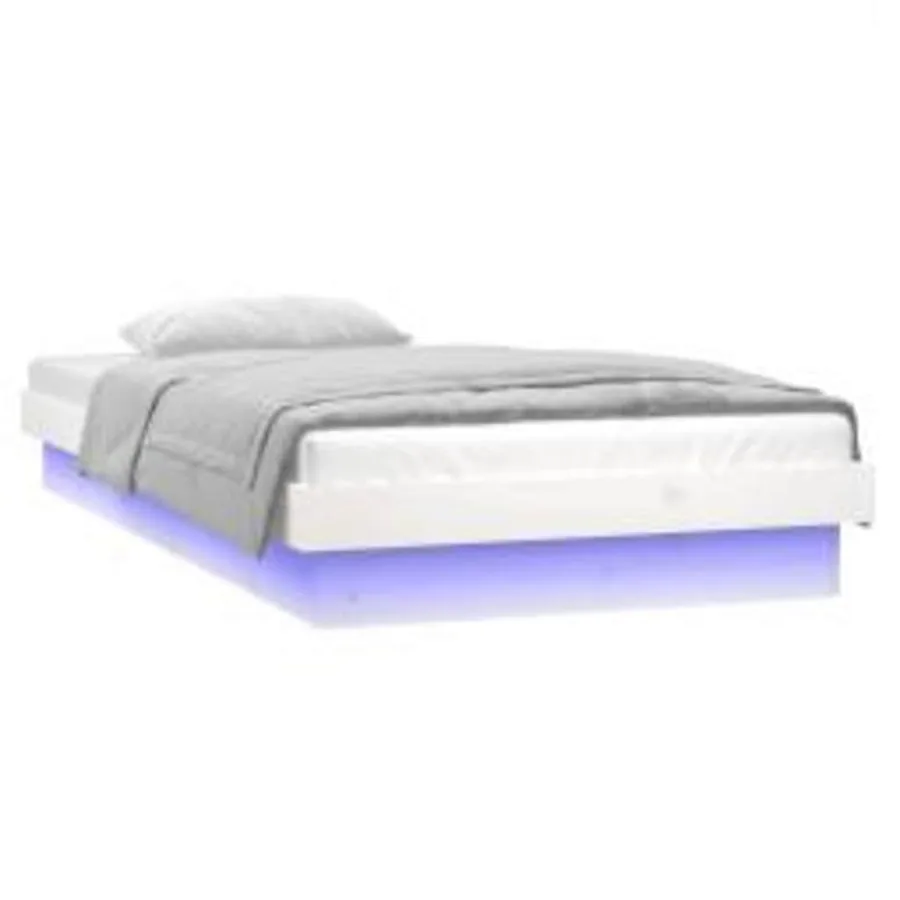 Cadre de lit à LED sans matelas blanc 90x200 cm bois massif - 4