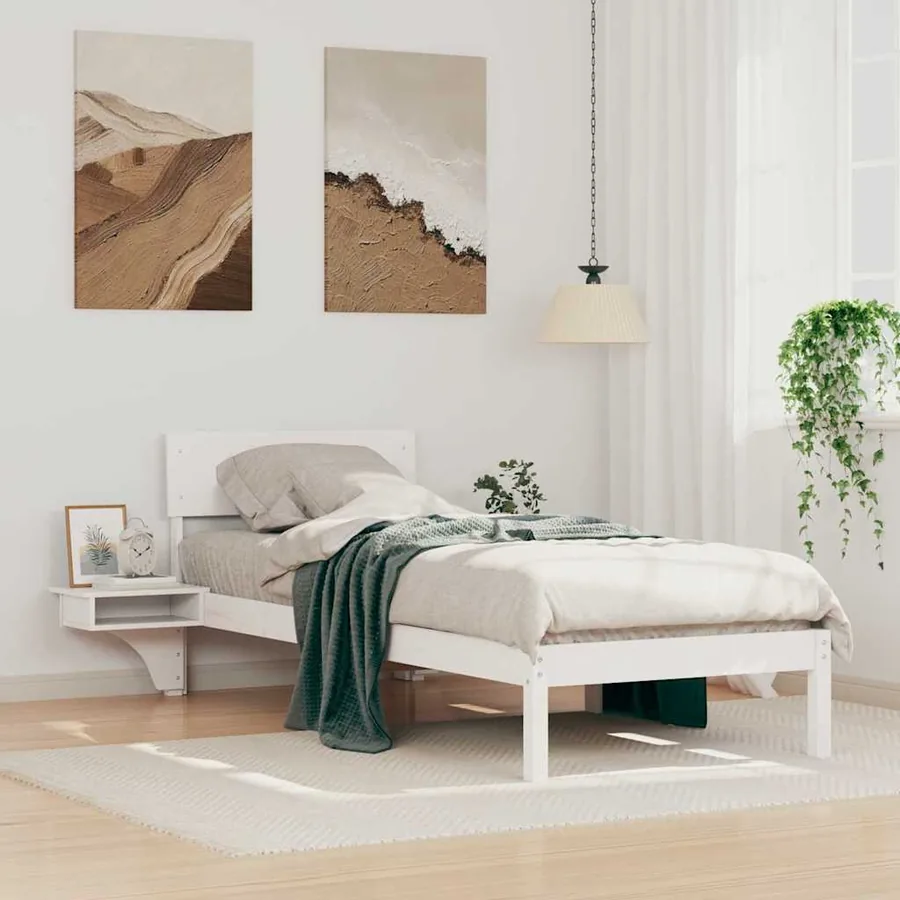 Cadre de lit avec tête de lit Blanc 75 x 190 cm Pin massif