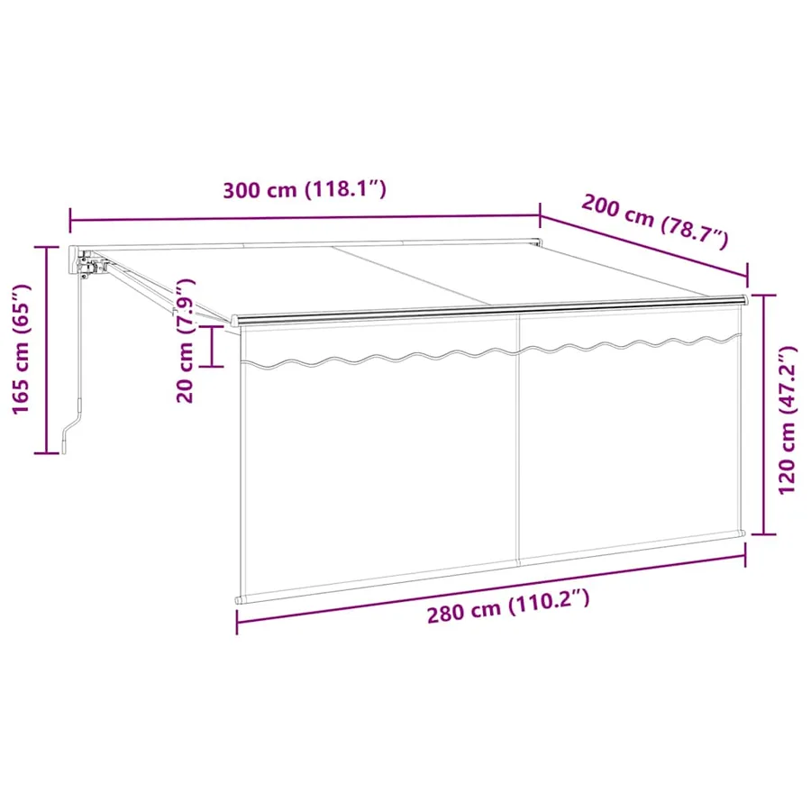 Auvent Rétractable Rayé Anthracite 300 x 200 cm tissu - 13