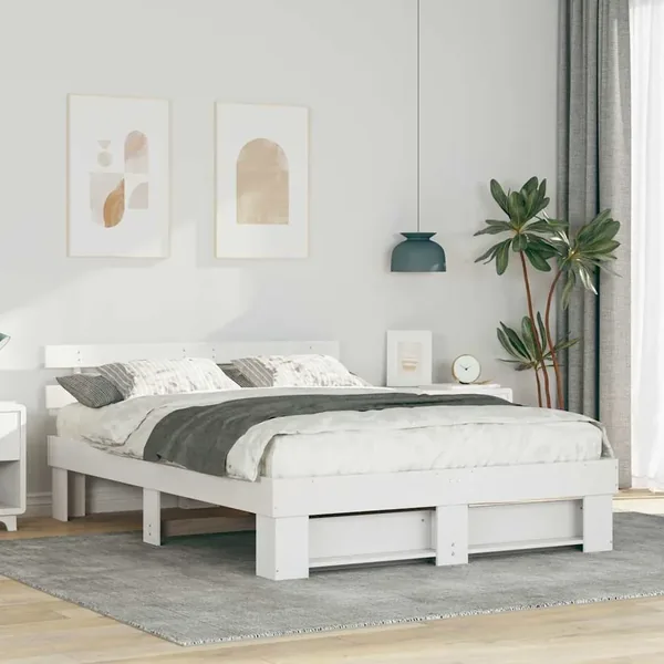 Cadre de lit avec tête de lit Blanc 160 x 200 cm Pin massif