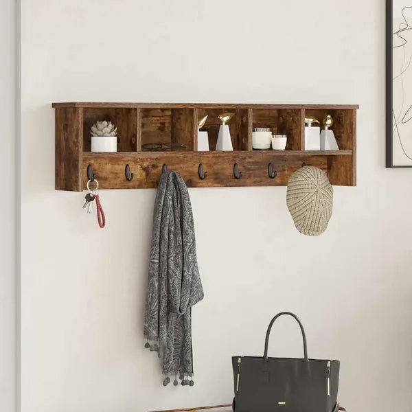 Porte-manteau mural avec étagère Chêne fumé 100 x 16 x 26 cm