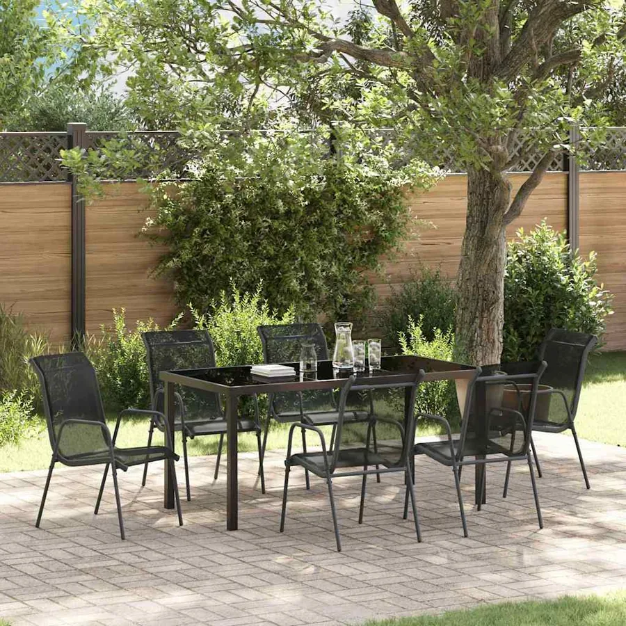 Ensemble de salle à manger pour jardin 7 pcs Noir