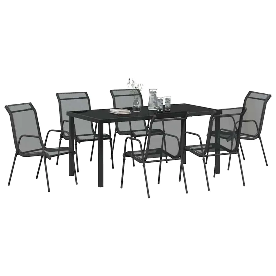 Ensemble de salle à manger pour jardin 7 pcs Noir - 3