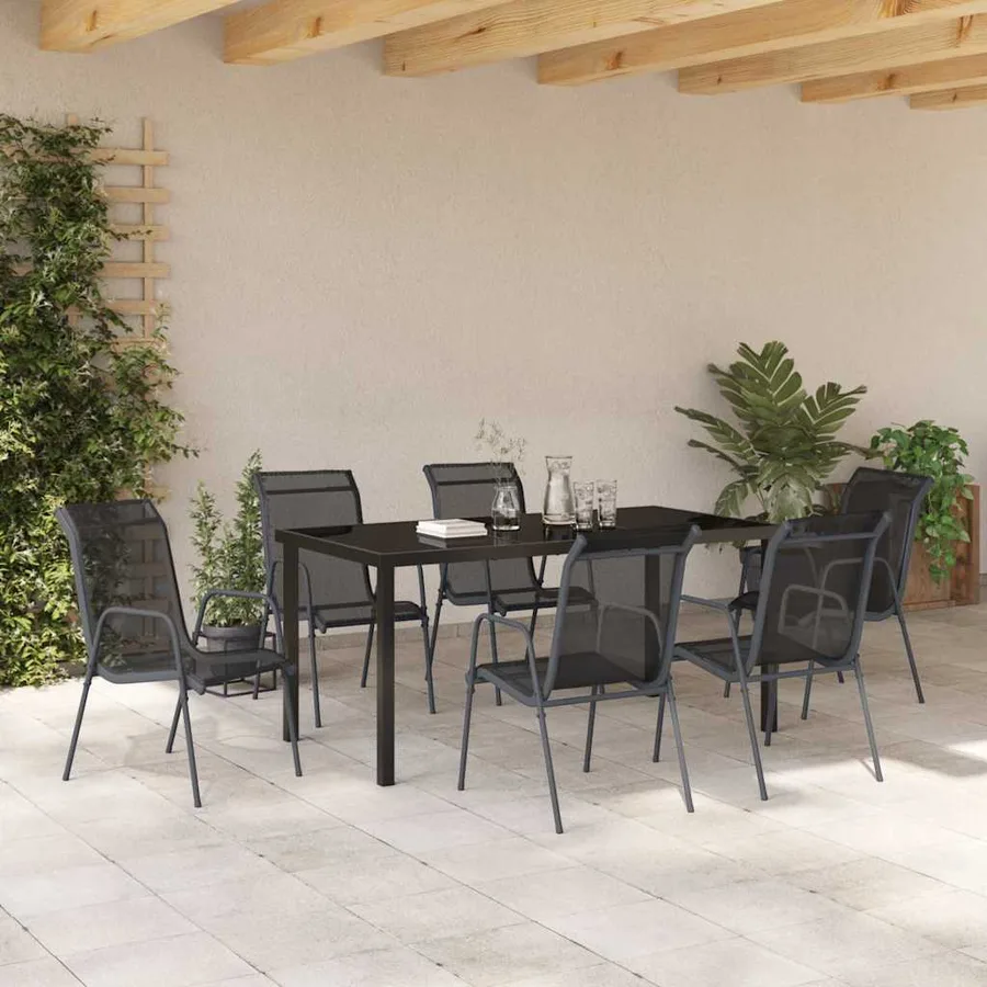 Ensemble de salle à manger pour jardin 7 pcs Noir - 4