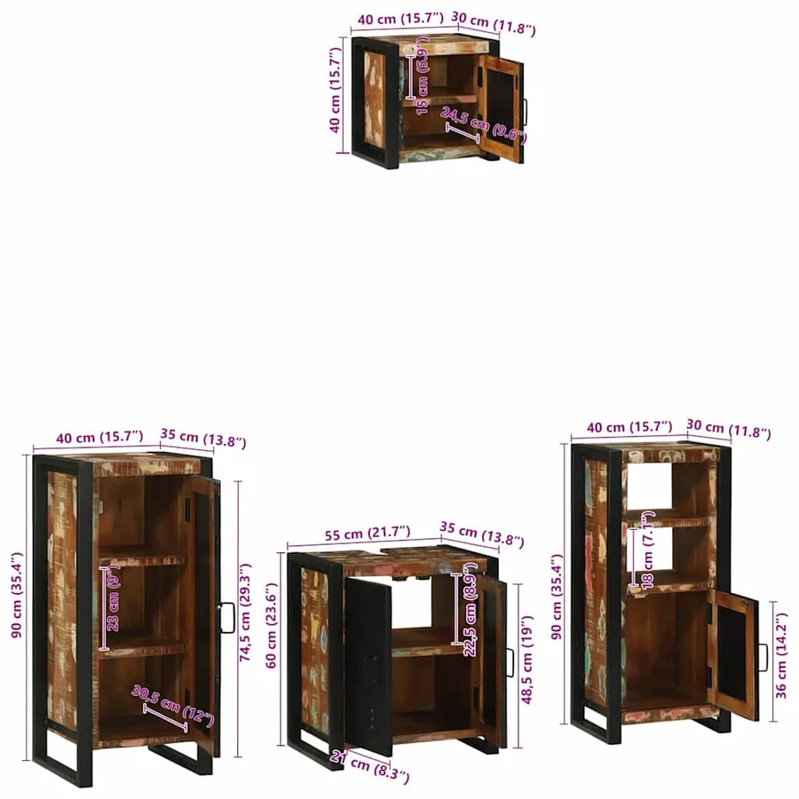 Ensemble de mobilier de salle de bain 4 pcs Bois Recyclé Solide - 17