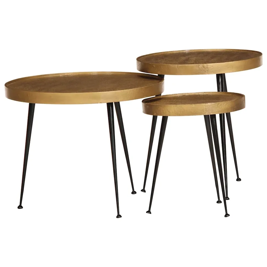 Table basse 3 pcs en bois d'ingénierie doré