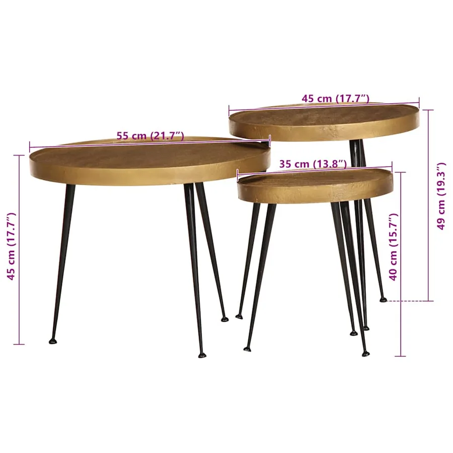 Table basse 3 pcs en bois d'ingénierie doré - 10