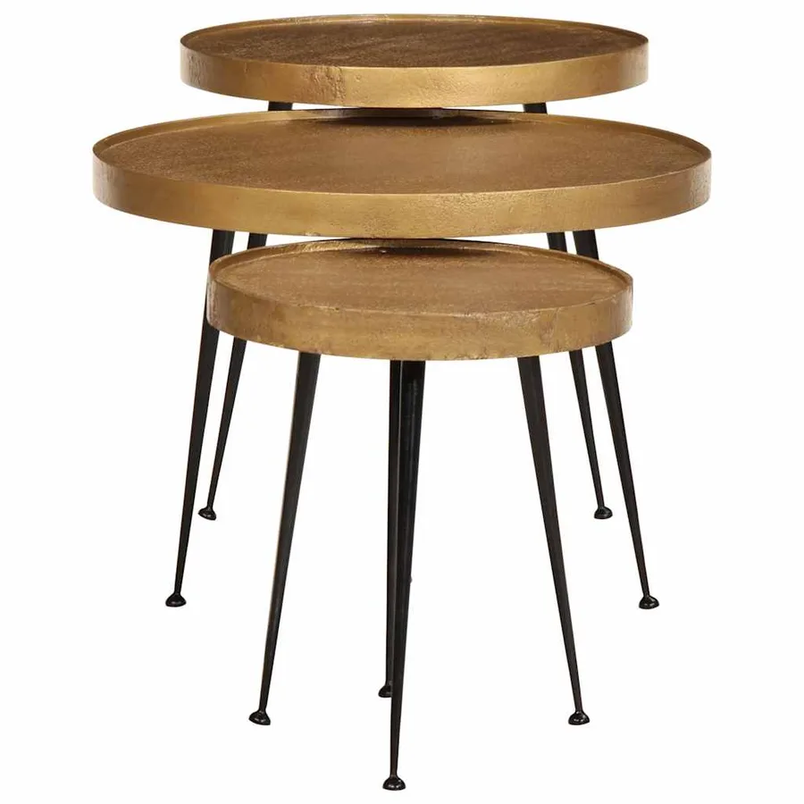 Table basse 3 pcs en bois d'ingénierie doré - 2