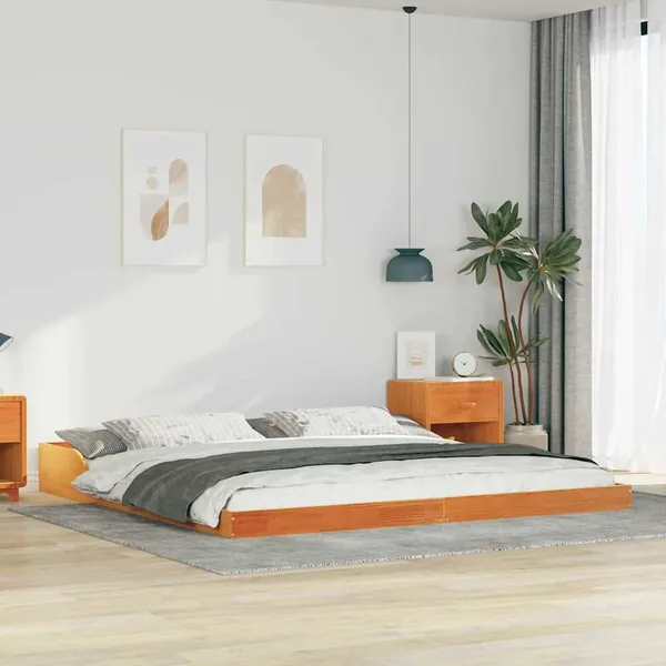 Cadre de lit Brun cire 200 x 210 cm Pin massif