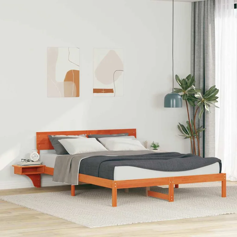 Cadre de lit avec tête de lit Brun cire 150 x 200 cm Pin massif