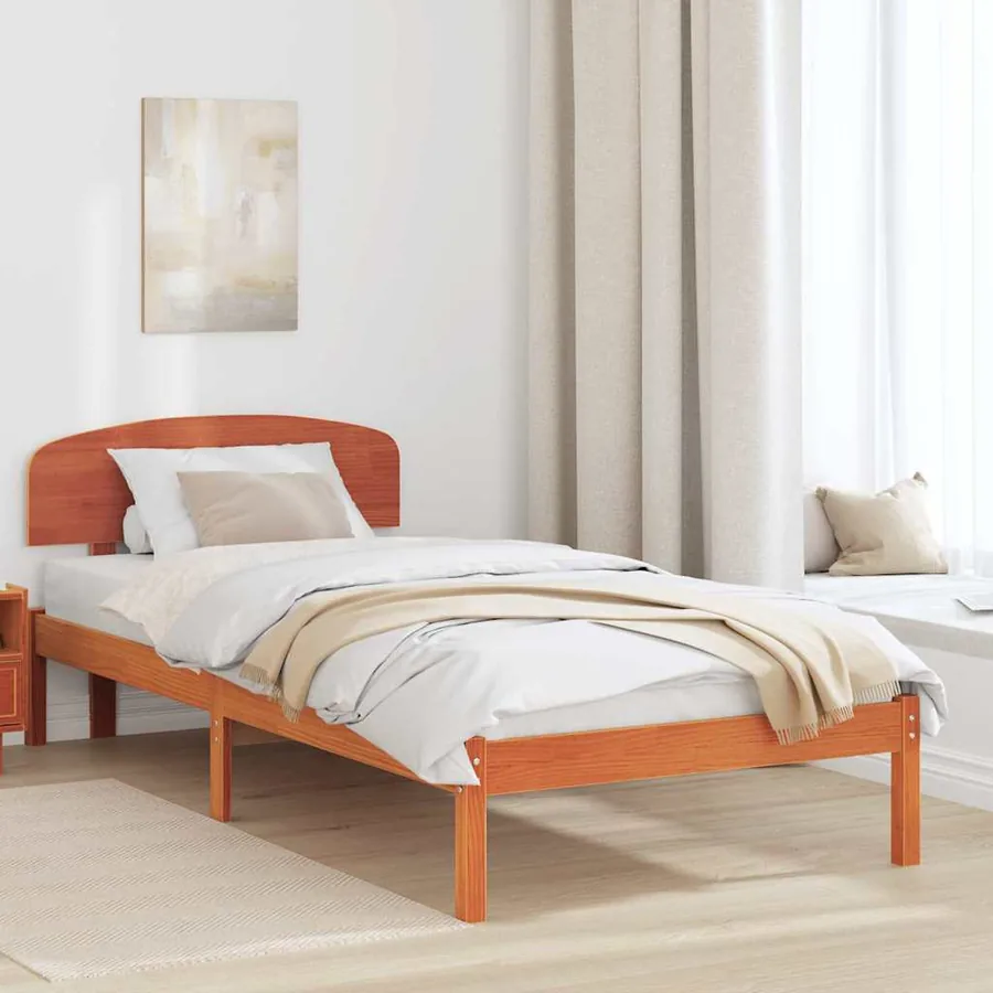 Cadre de lit avec tête de lit Brun cire 90 x 200 cm Pin massif