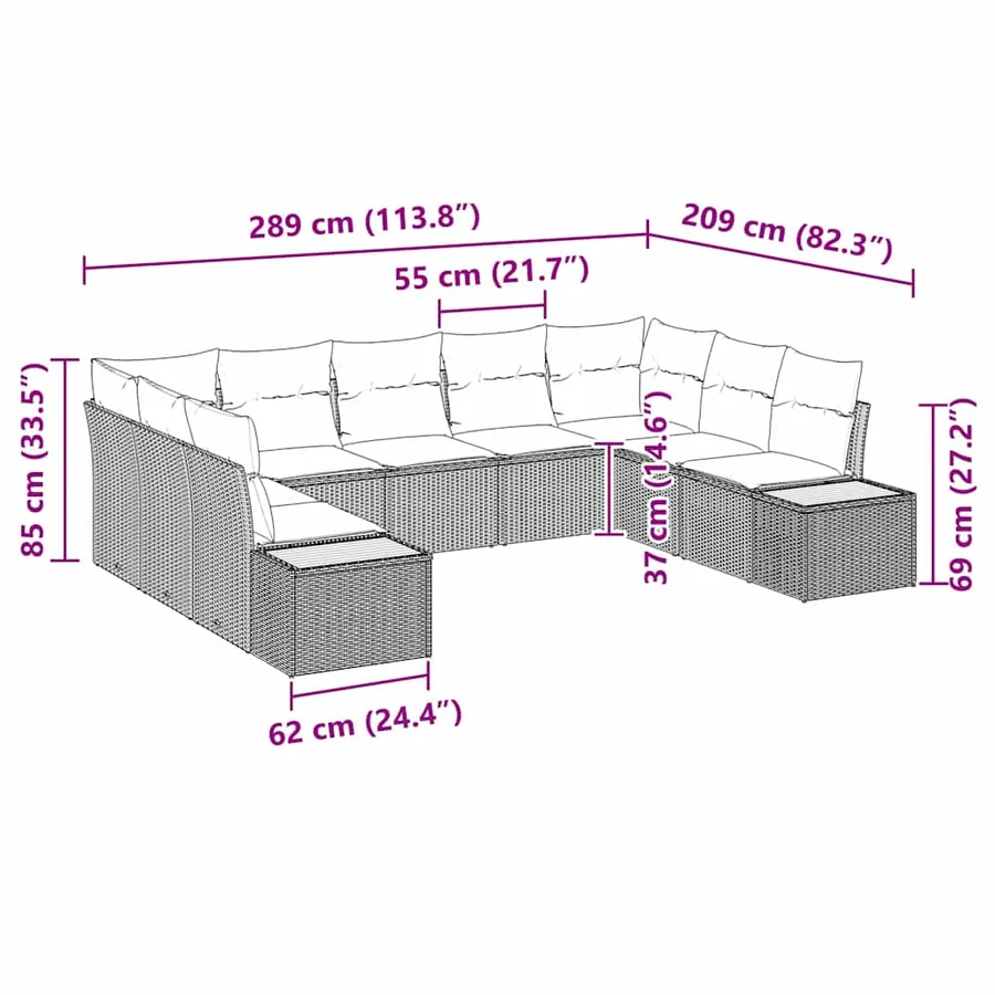 Ensemble de canapé de jardin avec coussin 5 pcs Gris Polyrotin - 12