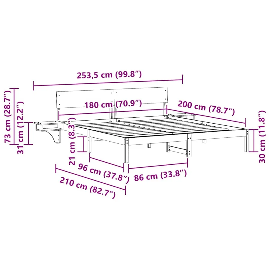 Cadre de lit avec tête de lit Brun cire 180 x 200 cm Pin massif - 11