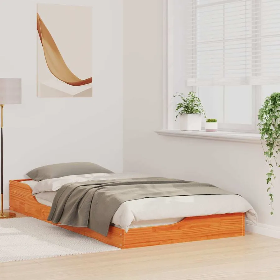 Cadre de lit Brun cire 90 x 190 cm Pin massif - 3