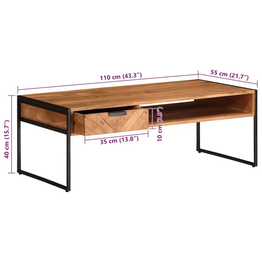 Table basse 110x55x40 cm bois massif d'acacia - 11