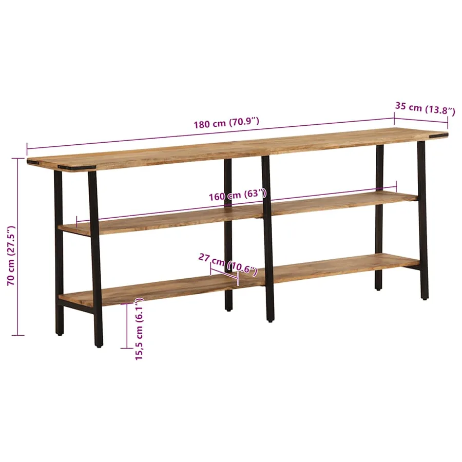 Table console 180x35x70 cm bois de manguier massif - 9