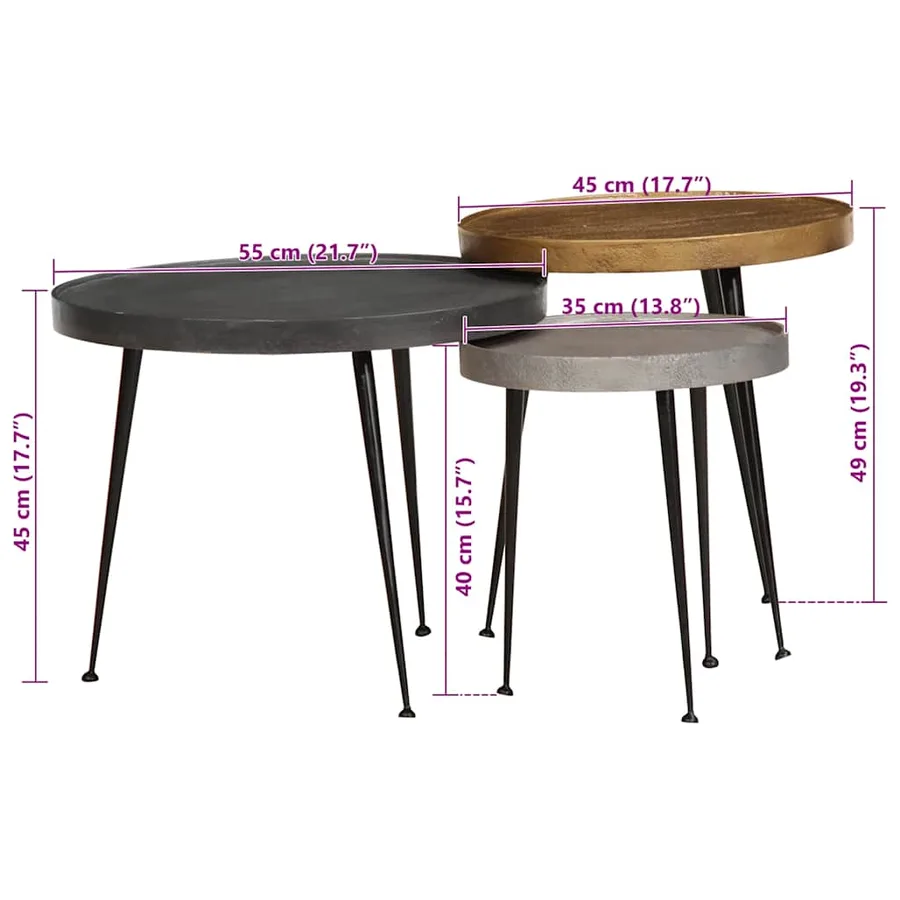 Table basse 3 pcs en bois composite multicolore - 10
