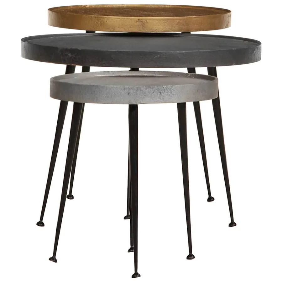 Table basse 3 pcs en bois composite multicolore - 2