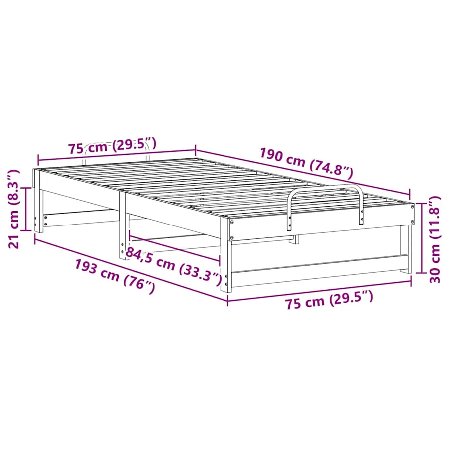 Cadre de lit Blanc 75 x 190 cm Pin massif - 10