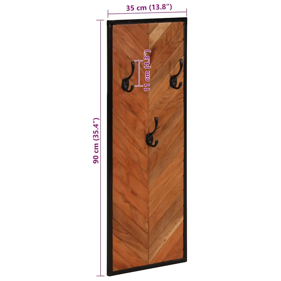 Porte-manteaux 2 pcs 35x1x90 cm bois massif acacia - 9