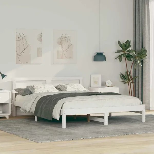 Cadre de lit avec tête de lit Blanc 150 x 200 cm Pin massif
