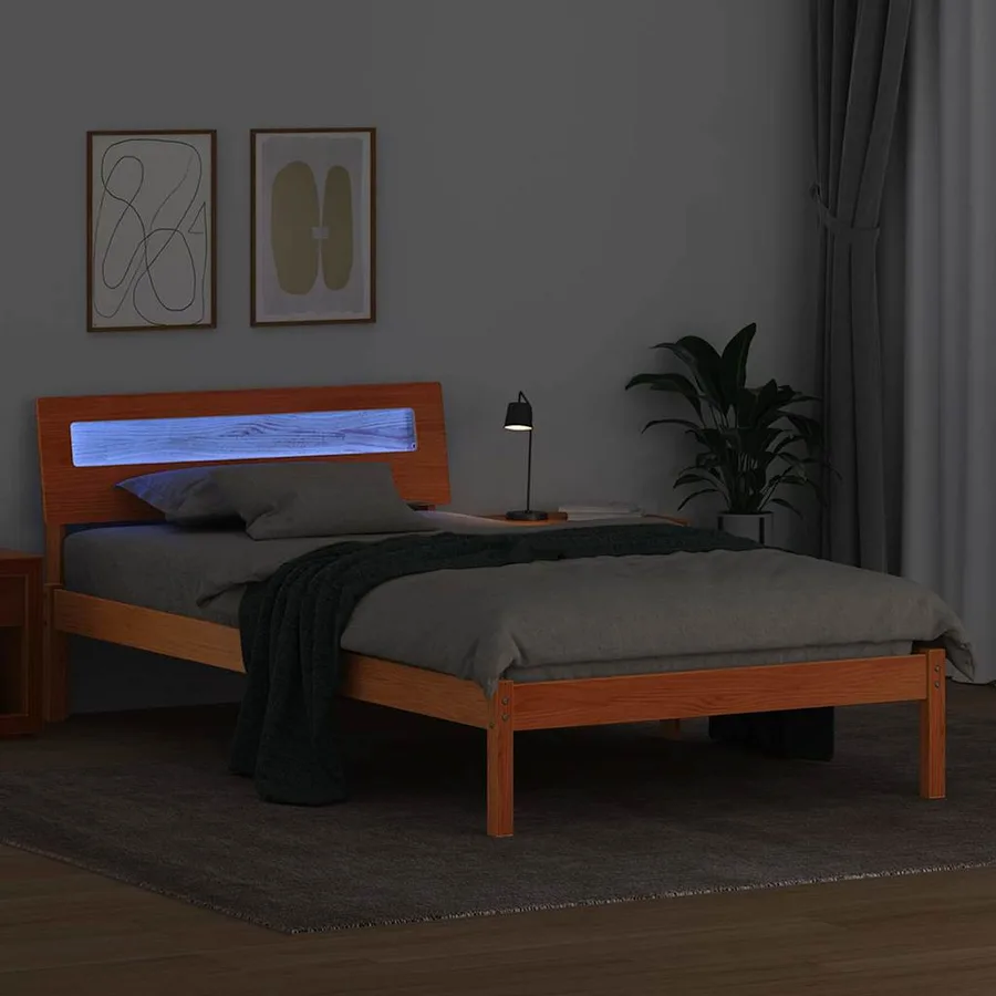 Cadre de lit avec tête de lit Brun cire 80 x 200 cm Pin massif - 4