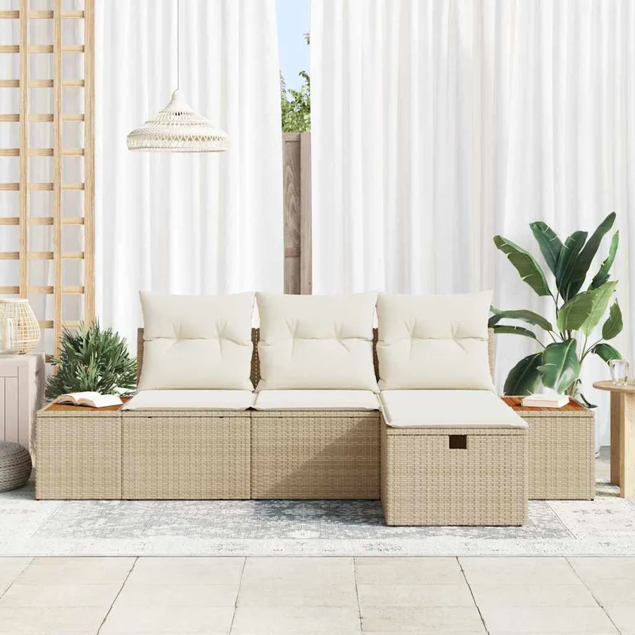 Ensemble de canapé de jardin avec coussin 4 pcs Beige polyrotin - 3