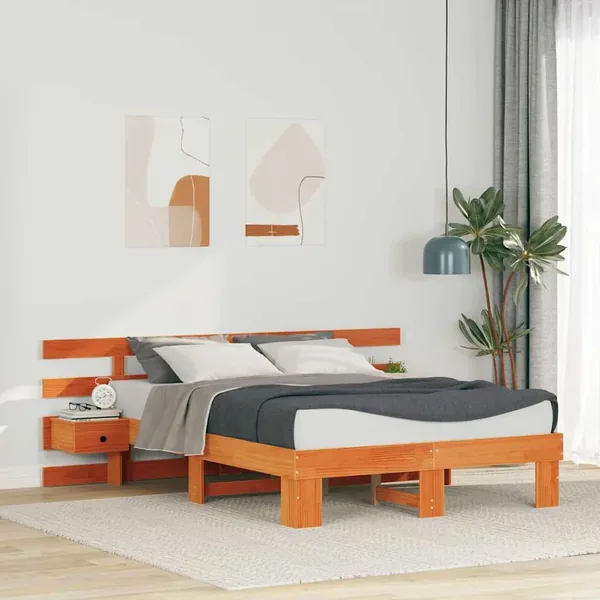 Cadre de lit avec tête de lit Marron 120 x 190 cm Pin massif