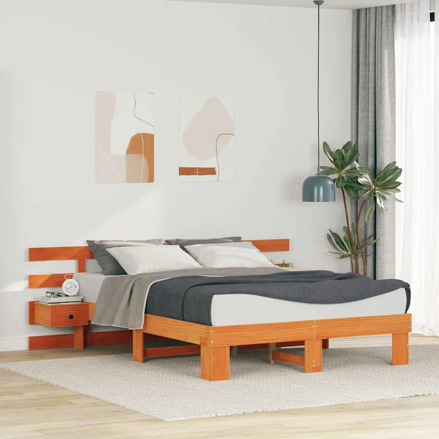 Cadre de lit avec tête de lit Marron 150 x 200 cm Pin massif