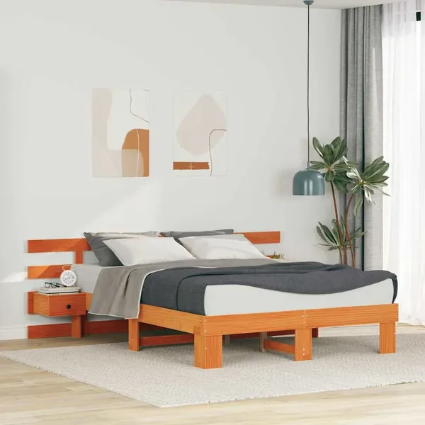 Cadre de lit avec tête de lit Marron 150 x 200 cm Pin massif