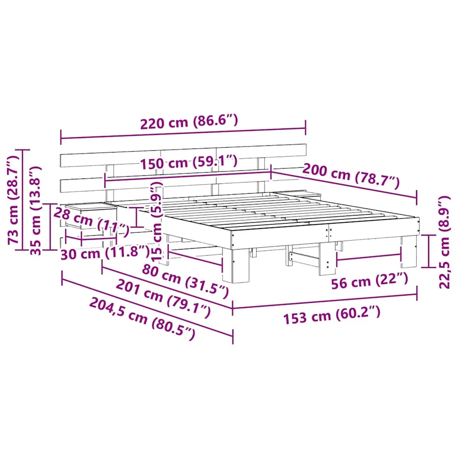 Cadre de lit avec tête de lit Marron 150 x 200 cm Pin massif - 11