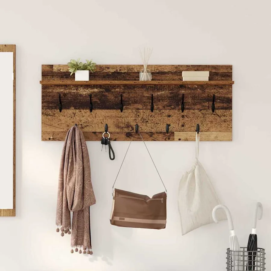 Porte-manteau mural avec étagère Bois ancien 100 x 40 x 12 cm