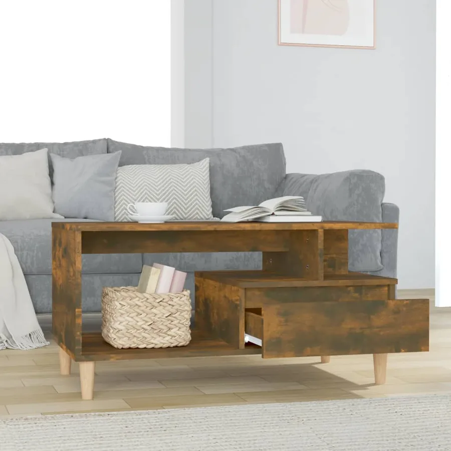 Table basse Chêne fumé 90x49x45 cm Bois d'ingénierie - 3
