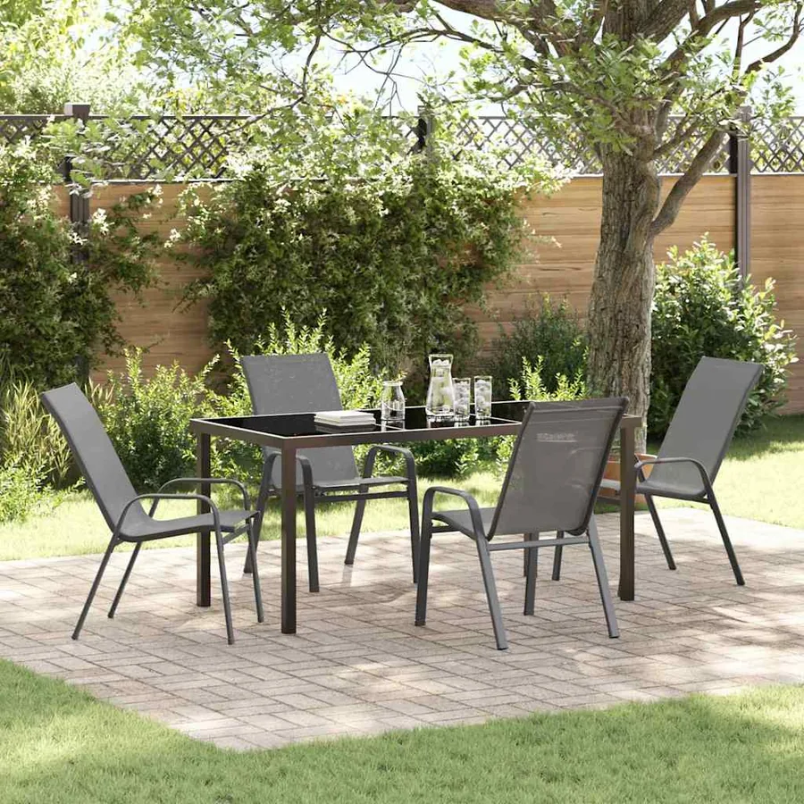 Ensemble de salle à manger pour jardin 5 pcs Gris et Noir
