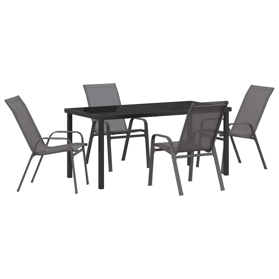 Ensemble de salle à manger pour jardin 5 pcs Gris et Noir - 2