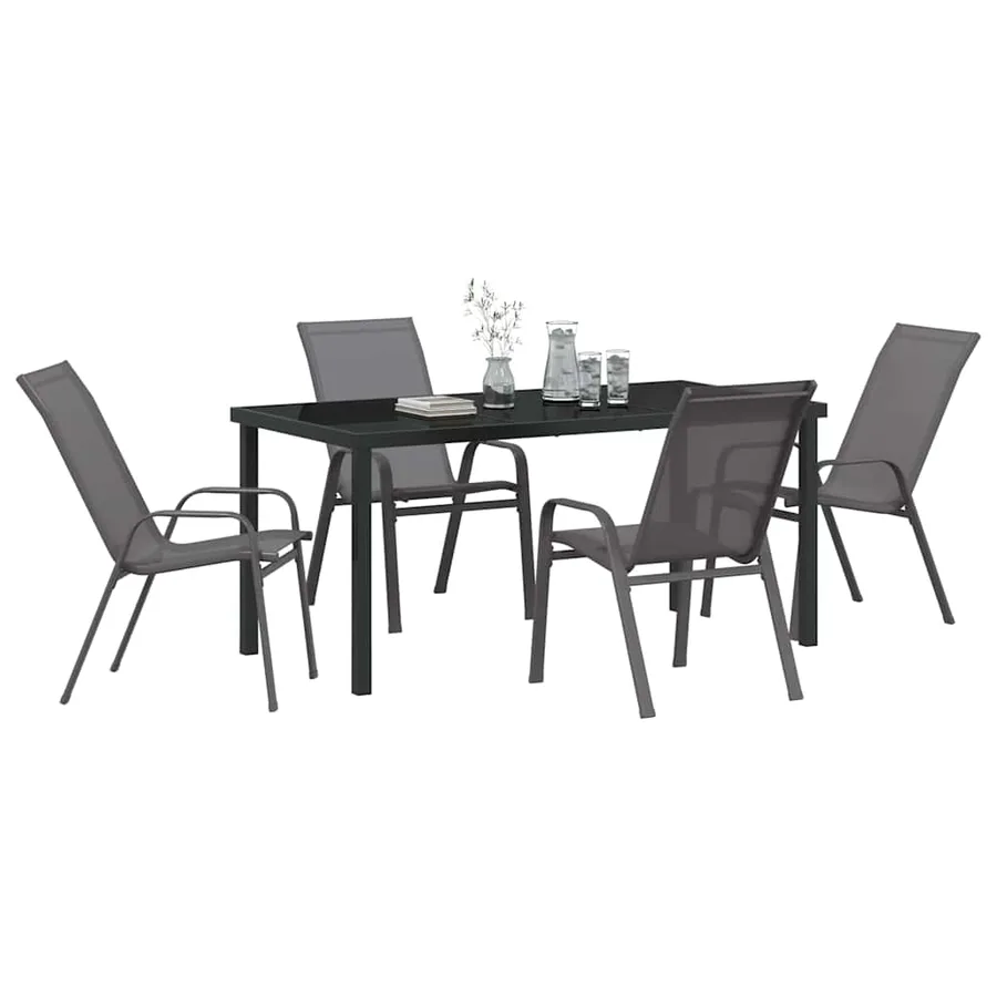 Ensemble de salle à manger pour jardin 5 pcs Gris et Noir - 3