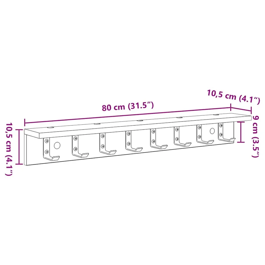 Porte-manteau mural Chêne Sonoma 80 x 10,5 x 10,5 cm - 11